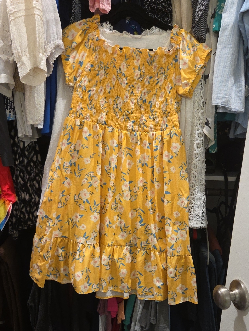 Sunny Yellow Floral Smocked Mini Dress